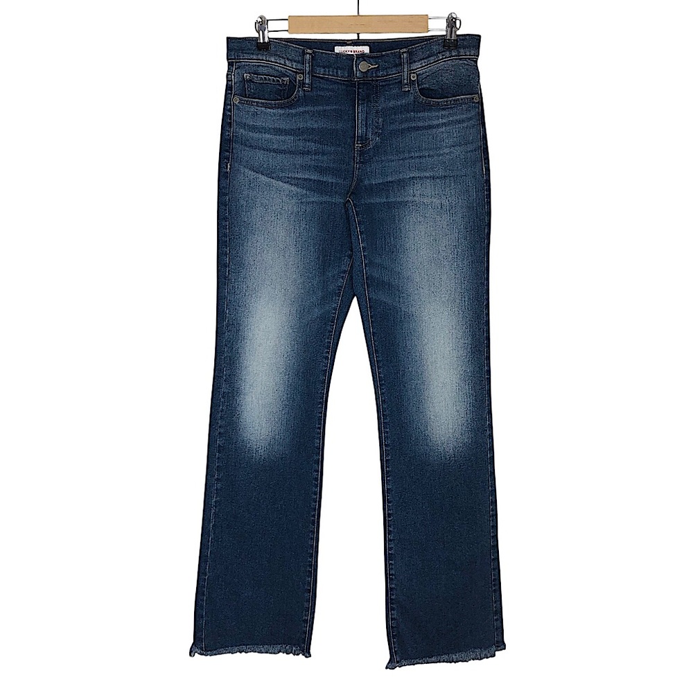 Lucky Brand Cotton Blend Mid Wash Fringe Hem Mid Ruse Easy Rider Boot Jeans 28
